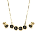 Conjunto de collar y pendientes de acero inoxidable dorado con gemas negras redondas - Negro (KS193681-KD)