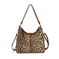 Chic hobo shoulder bag with leopard print pattern and brown faux leather strap - Leopard Brown