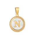 18K gold-plated stainless steel letter N pendant necklace with white mother of pearl - Letter N