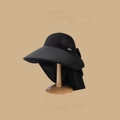 UPF 50+ black wide brim sun hat with neck flap protection for women outdoor use - Straw Woven Shawl Protection Style / Black