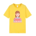 T-shirt jaune à manches courtes pour femmes avec motif de maman de dessin animé et cœur - XS / Hauts / Jaune 318