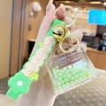Green bubble tea keychain with mini handbag pendant and silicone strap for women - Pearl Handbag - Green