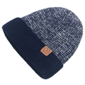 Berretto invernale in maglia misto blu scuro con applicazione logo in pelle - Blu navy