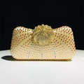 Elegant champagne evening bag with rhinestones and floral crystal clasp for formal events - Gold