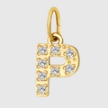 Pendant letter P in gold finish with micro-pave cubic zirconia crystals for DIY jewelry - Letter P