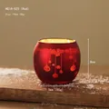 Red and gold Christmas glass candle holder with snowflake pattern, 7x8cm holiday decor - Red Snowflake Pendant Style (HG18-823)