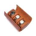Luxury brown PU leather cylindrical watch travel case for 3 watches with snap closure - 3 Slots Litchi Brown