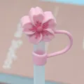 Pink cherry blossom silicone straw cover for 10mm cups with integrated ring strap - Pink Begonia / 10mm