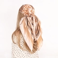 Satin silk scarf with golden baroque floral print and classic geometric border - Style 2|90* 90cm