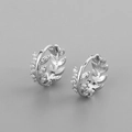 Minimalist 925 sterling silver hoop earrings featuring sparkling leaf shaped zircon stones - Silver Wreath Earrings