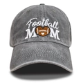 Washed vintage grey baseball cap with Football MOM heart embroidery for Mother's Day gifts - Gray