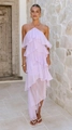 Detail of lavender halter ruffle dress with layered chiffon and irregular hemline - Light Purple