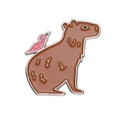 Pin de esmalte de carpincho marrón con pájaro rosa y bordes metálicos plateados - Capibara Marrón Con Pájaro Rosa (XZ9195)