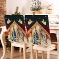 Detailed view of fabric chair covers featuring a colorful Nativity scene for Christmas decor - Nativity Scene (YT05-21)