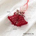 Red flocked Christmas bell pendant with silver glitter bow and mesh design 10.5x8.5cm - Double Bells