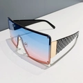 Fashion oversized shield sunglasses with blue pink gradient lenses and quilted temples - Black Frame/Blue-Pink Gradient