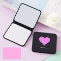 Portable double-sided black folding makeup mirror with pink heart and Love Day design - Heart Style