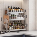 3-tier stainless steel kitchen spice rack organizer with knife holder and hooks, 50cm wide - Triple Layer 50cm + Knife Rack + Board Rack + Chopstick Tube + Hooks
