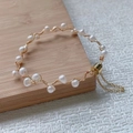 Adjustable gold wire-wrapped freshwater pearl bracelet with dainty star design - Rice Pearl (Adjustable) / Style 1 (Gold Wire White Pearl Bracelet)
