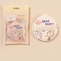 Milk coffee teardrop makeup puff with bear party pattern and ribbon handle - Style A-Teardrop Shape