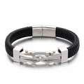 Bracciale da uomo in pelle nera intrecciata con fibbia metallica argentata a forma di W - Stile B Colore Acciaio (KB137420-KFC)