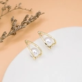 Elegant gold triangle geometric stud earrings with a central white pearl inlay - Gold Triangle Pearl Style (E3191)