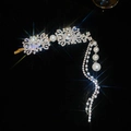 Detailed close-up of velvet headband featuring silver rhinestones and long pearl tassels - Hair Clip-Silver Tassel-Single