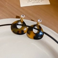 Vintage 14K gold plated teardrop earrings with tiger eye acetate and zircon accents - Zircon Tortoise Drops (76#)