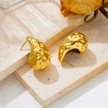 Hammered gold teardrop earrings in vacuum plating on elegant stone pedestal - Gold Teardrop Large Hammered