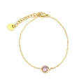 Adjustable 18K gold plated stainless steel bracelet with a round purple zircon stone - Purple