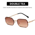 Brown gradient rimless sunglasses with gold metal temples and geometric cut lenses - Gradient Tea
