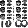 Set of 8 pairs of black stainless steel earrings with Viking rune symbols and Nordic motifs - Black Viking Rune Combination (36011)