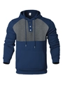 Λεπτομερής όψη του σκούρου μπλε και γκρι hoodie με λαιμόκοψη με τρία κουμπιά και απαλή υφή - S / Ναυτικό μπλε