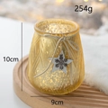 Gold vertical ribbed glass Christmas candle holder with star pendant 10cm x 9cm - Snowflake Style / Gold