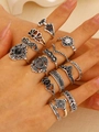 13-piece vintage bohemian stackable ring set in silver alloy with black gemstones - Vintage Black Stone Antique Silver Stackable Ring Set (A-705)