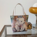 Sac fourre-tout en jacquard brodé avec motif ours polaire et fleurs à poignées rondes - Moyen / Ours