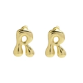 Bubble style letter R stud earrings with 18k gold plating and mirror finish - Style-R