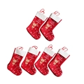 Set of 6 red felt Christmas stockings with white reindeer embroidery and snowflakes - My First Christmas Reindeer Style