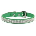 Sparkling green leather pet collar with five rows of bright rhinestones and silver metal buckle - Green