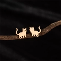 Orecchini a perno a forma di gatto in acciaio inossidabile dorato su ramo di legno - Oro rosa