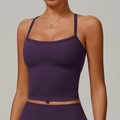 Deep purple brushed yoga tank top with thin shoulder straps and square neckline - S / Tops / Dark Purple