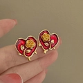 Orecchini a cuore vintage rosso e oro con rosa 3D e design a goccia liquida - 83# Oro Rosso Cuore