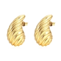 Golden titanium steel earrings with textured shell teardrop design on white background - Water Drop Textured Style (MS-480) / Gold