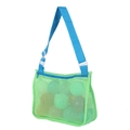 Green mesh beach bag for kids with adjustable blue shoulder strap and zipper closure - Green with Blue Strap / 21*25*8cm