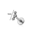 Titanium labret stud with 3-bead cluster top and 5mm post length in silver finish - 5mm / Silver