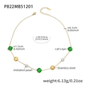 Dettaglio della collana placcata oro 18k con pietra occhio di gatto verde e perle - Oro Pietra Occhio di Gatto Verde
