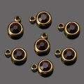 Set of seven 6mm golden birthstone pendants with dark red crystals for DIY jewelry - Gold - Wine Red