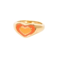 Fashionable double heart drip oil ring with 18K gold plating and orange enamel finish - US 7 / Orange Double Heart