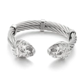 Silver punk style twisted wire cable cuff bracelet with lion head ends for men - Lion Head (KB144754-KFC)