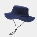 Outdoor navy blue embroidered sun hat with adjustable chin strap and breathable eyelets - M (56-58cm) / Navy Blue
